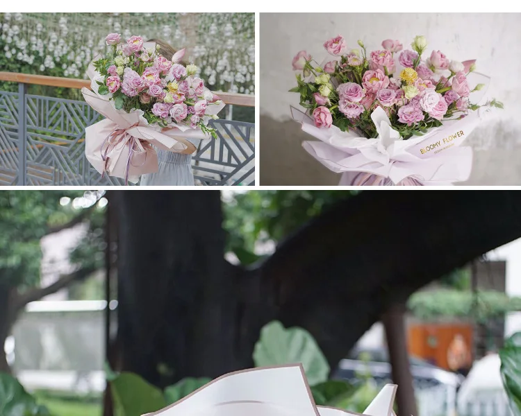 20pcs/lot Golden Border Rose Floral Wrapping Paper Korean Style Semitranparent Gift Wrap Florist Flower Bouquet Wrapping Paper