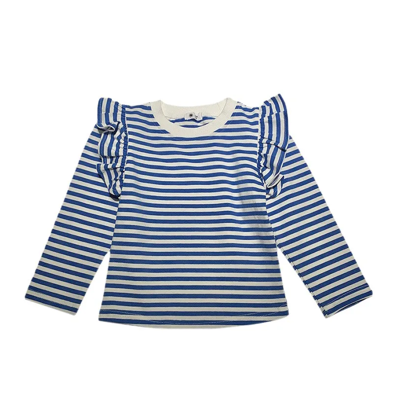 Chemise de Base à rayures pour filles, manches bouffantes, imprimé, mignon, haut à volants, décontracté, pour enfants