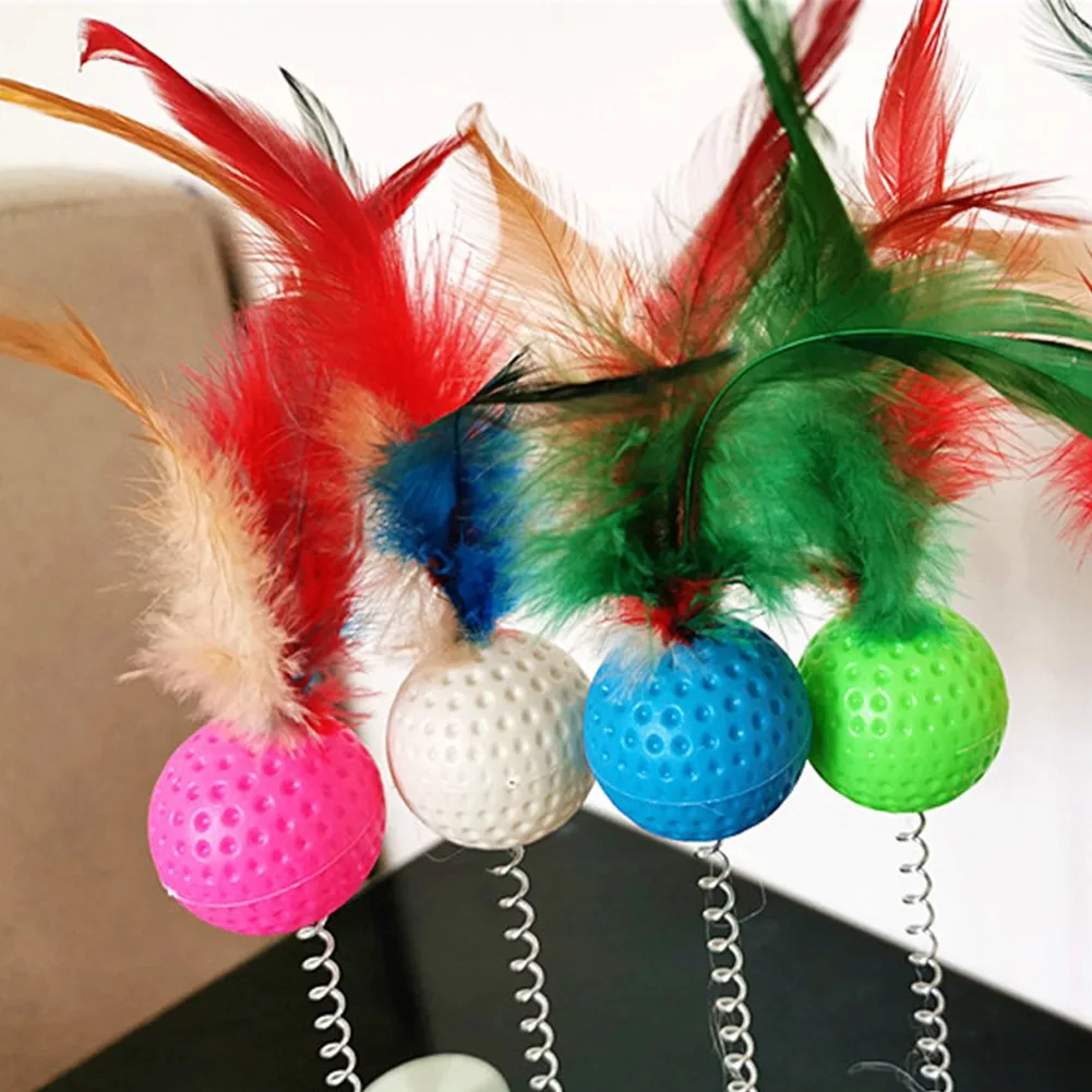 

3 Pack Feather Funny Cat Stick Cat Interactive Toy With Sucker Spring Feather Rainbow Ball Plush Mouse Pet Toys