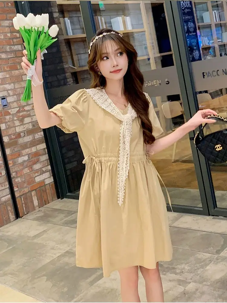 

2023 Summer Maternity Mermaid Dresses Short Sleeve V-Neck Drawstring Waist Pregnant Woman Trumpet with Lace Cape Pregnancy Dress