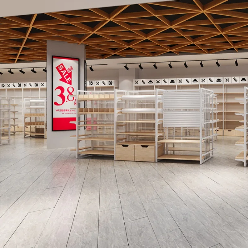custom，Wooden Supermarket Miniso Convenient Store Shopping Mall Display Stand Rack Shelf Furniture
