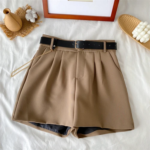 Summer Loose Casual Wide Leg Shorts Women Soft High Waist Short Femme Korean Fashion All Match Hot Pants with Belt Chains maternity shorts Shorts