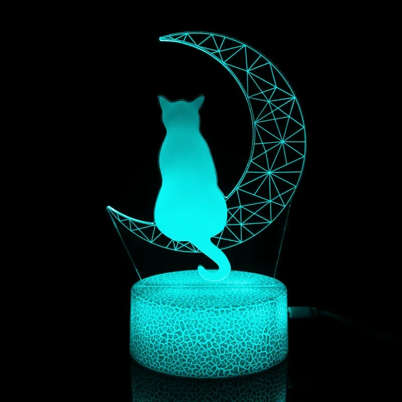 Nighdn Moon and Cat Night Light for Kids 7 Colors 3D Illusion Lamp Home Room Decor Birthday Christmas Gift for Baby 
