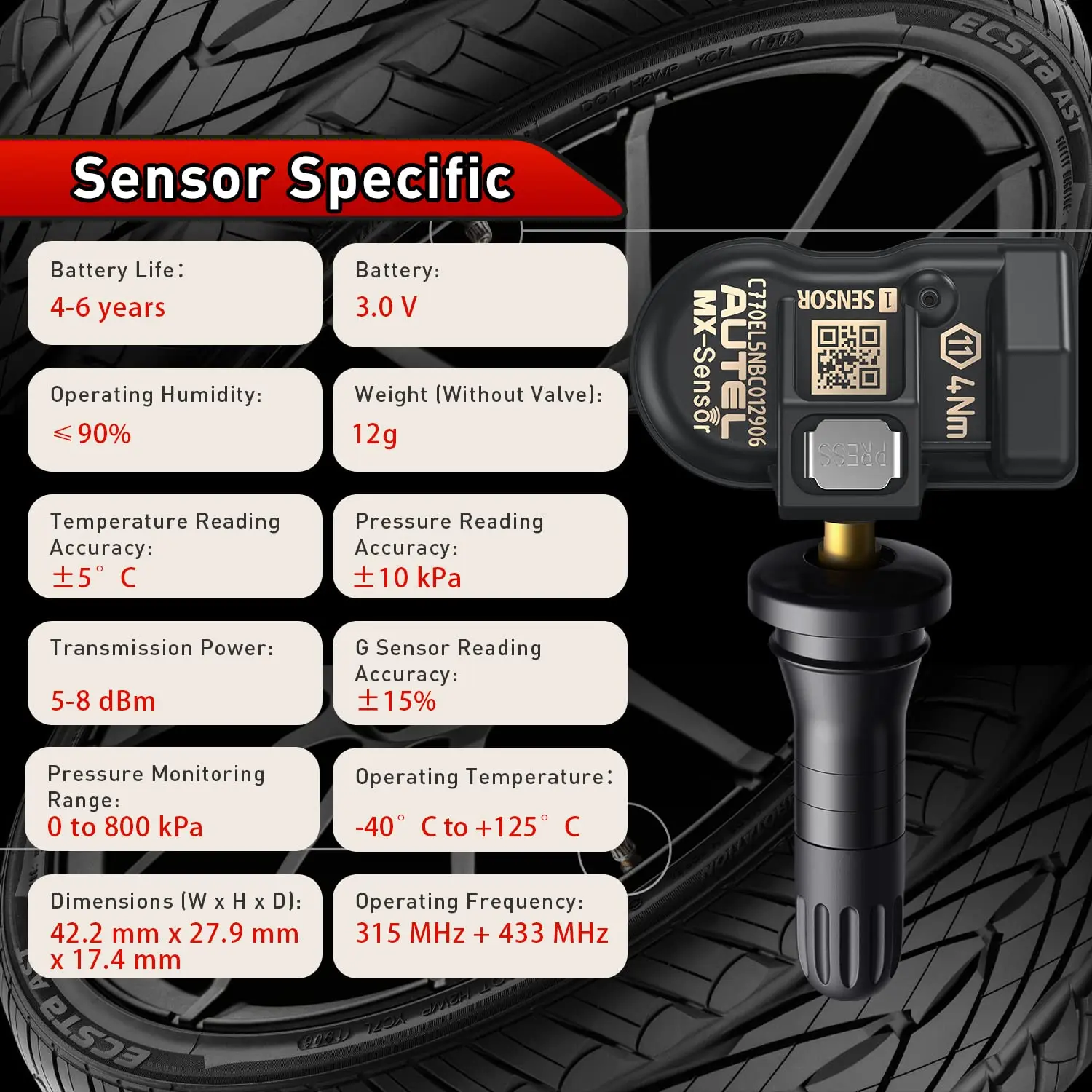 Autel TPMS センサー MX-Sensor 2in1 315MHz + 433MHz タイヤ交換