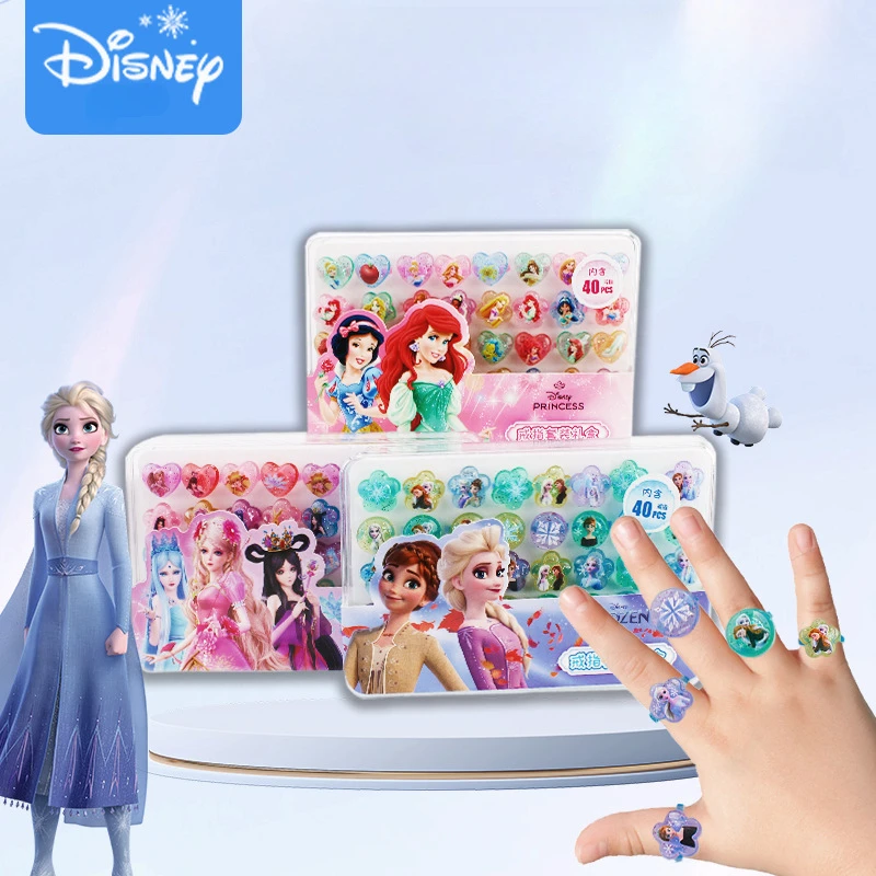 

Kawaii Disney Frozen Elsa Children's Rings Snow White Ariel Cartoon Cute Girls Toy Jewelry Colorful Gems Accessories Storage Box