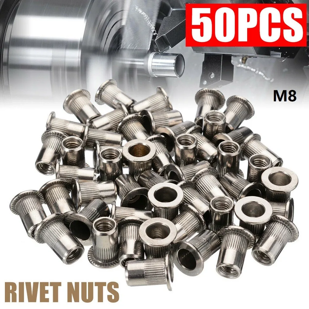 50Pcs M6-M10 Thread Stainless Steel Flat Head Rivet Nut Insert Nutsert Pack Metric Threaded Rivet Insert Nutsert Nut