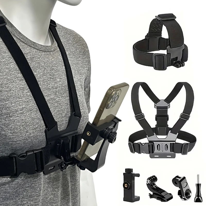Action Camera Accessories Kit with Head Strap and Chest Mount