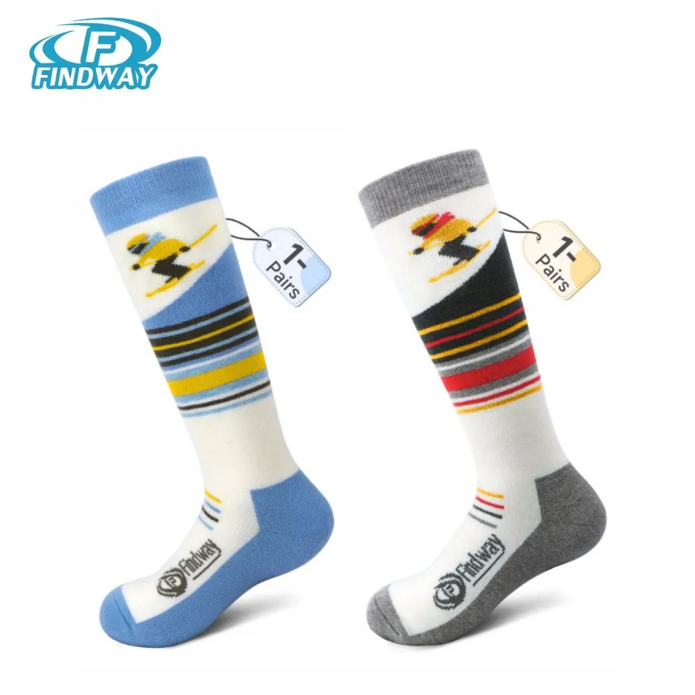Findway Kids Ski Socks Knee-high Warm Winter Thermal Socks For Boys Girls Toddlers Skiing Snowboarding