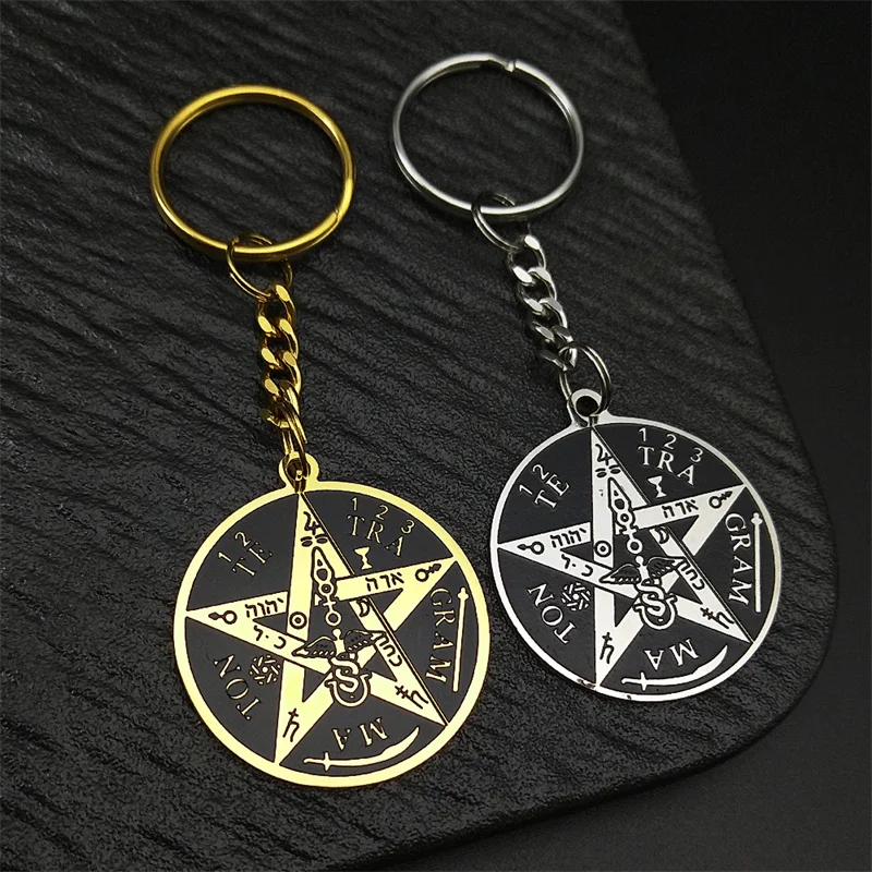 Hexerei Gothic Dark Pentagram Schlüsselanhänger Edelstahl Original Tetragrammaton Solomon Amulett Schlüsselanhänger Schmuck Geschenk