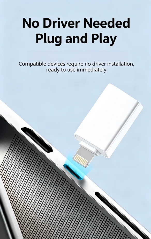 Compact USB-A to Lightning Adapter Converter
