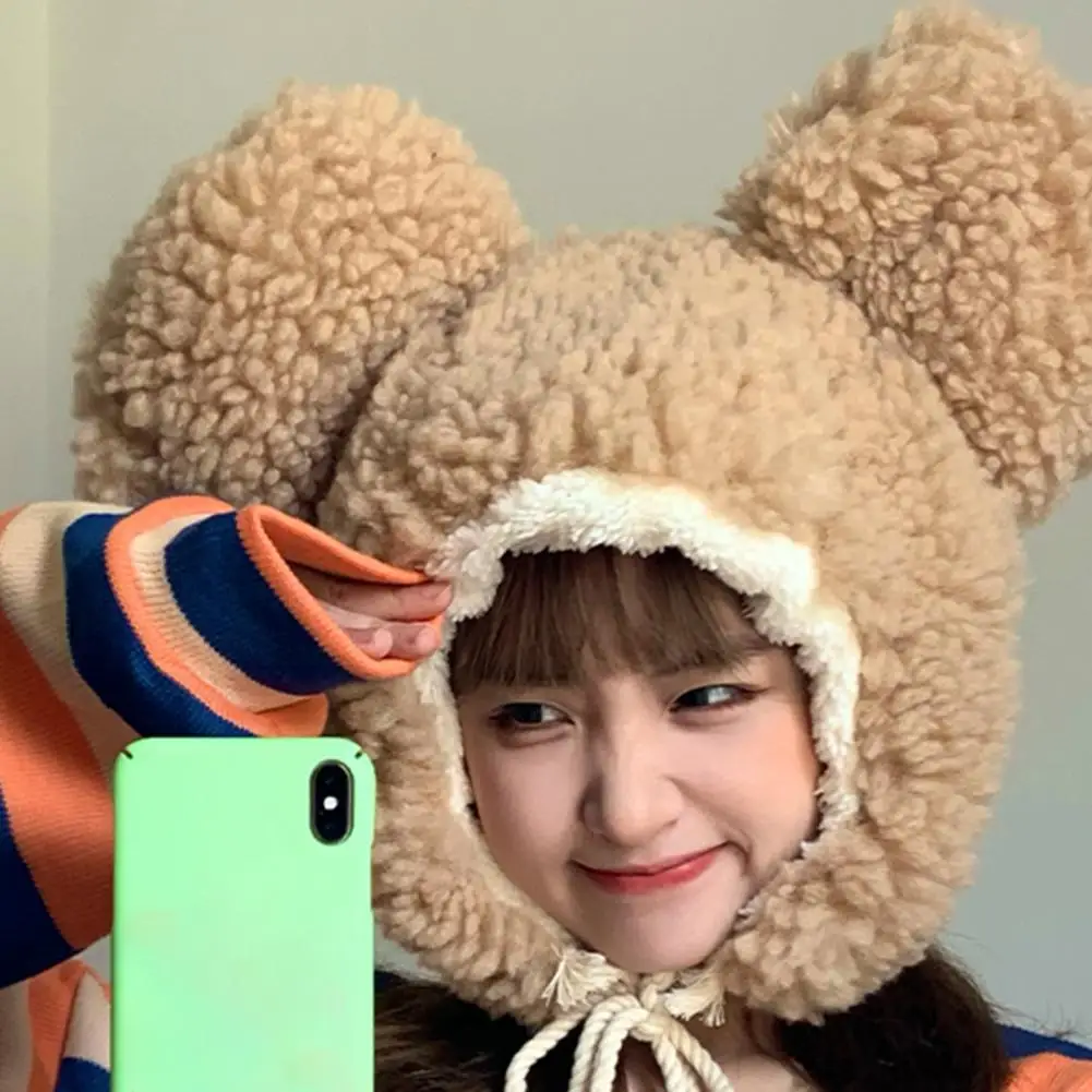 Women Winter Hat Unisex Cartoon Thicken Bear Head Shape Windproof Cap Photo Props Bear Ears Women Men Beanie Women Headwear 5
