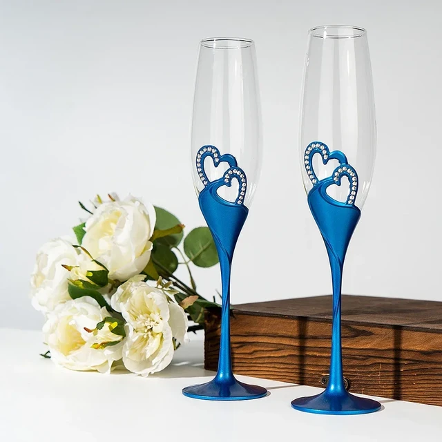 2pcs 200ml Wedding Champagne Glass Set Hearts Gold Toasting Flute Wine Glass  Goblet Party Lover Anniversary