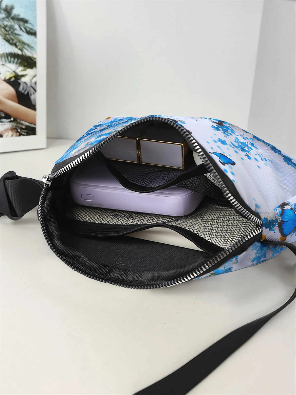 1-piece set, stylish and adjustable butterfly patterned crossbody bag, neutral sports waist bag, suitable for running