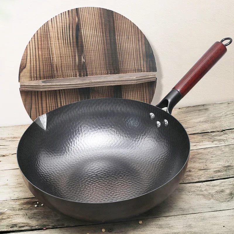 

32cm Chinese Traditional Iron Wok Non-stick Pan Kitchen Cookware Non-coating Pan High Quality With Gift Box