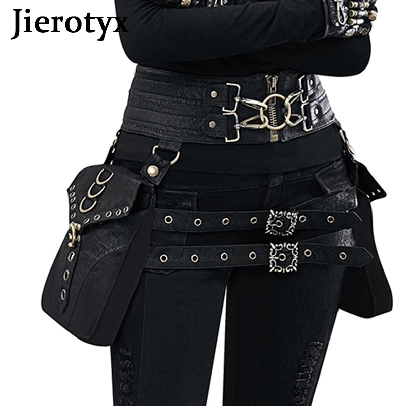 JIEROTYX Retro Rock Waist Belt Bag for Women Medieval Steampunk Cosplay Accessories Hip Hop Female Bags Purse Pack Small Leg
