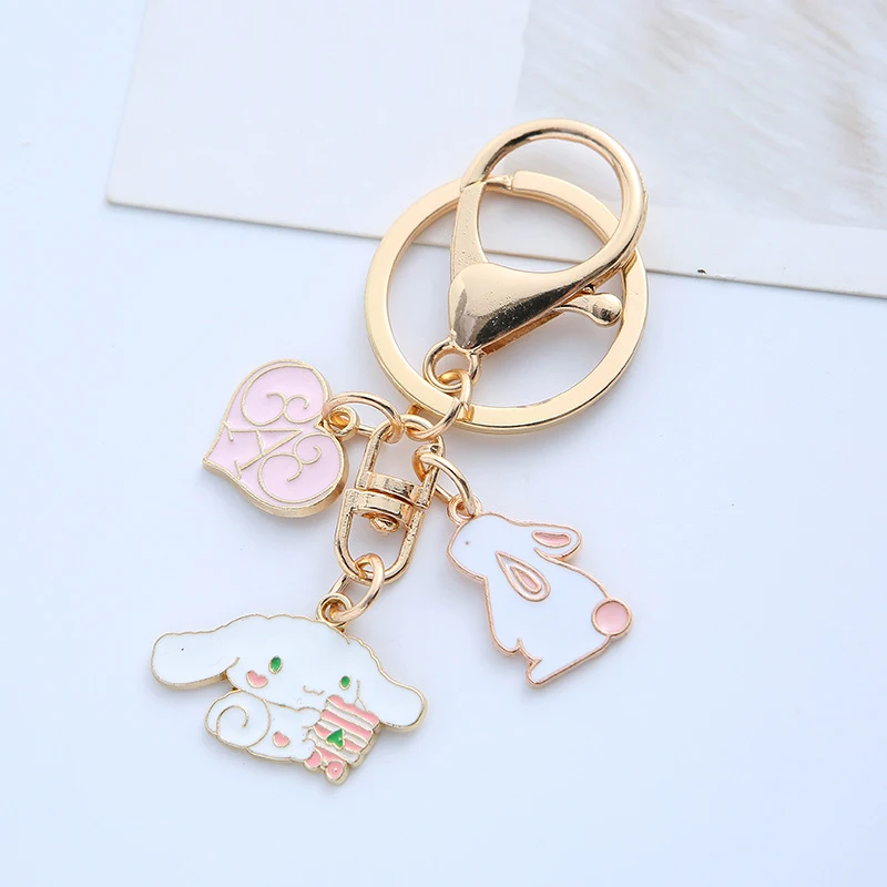 Pink Rabbit Flower Metal Keychain Jewelry Pendant Ornament Charm Alloy Key Chain for Women Girl Gift Accessories