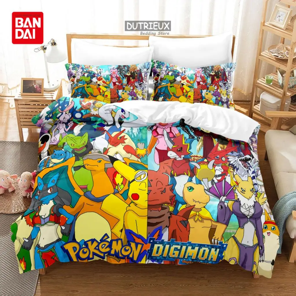 

Pokemon Digital Monster Duvet Cover Pillowcase digimon Bedding Set Double Twin Full Queen King Adult Kids Bedclothes Quilt Cover