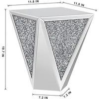 Mirrored End Table Crystal Diamond Setting Coffee Table Silver Glass Side Table Pedestal Stand for Hallway, Living Room, Corner 2