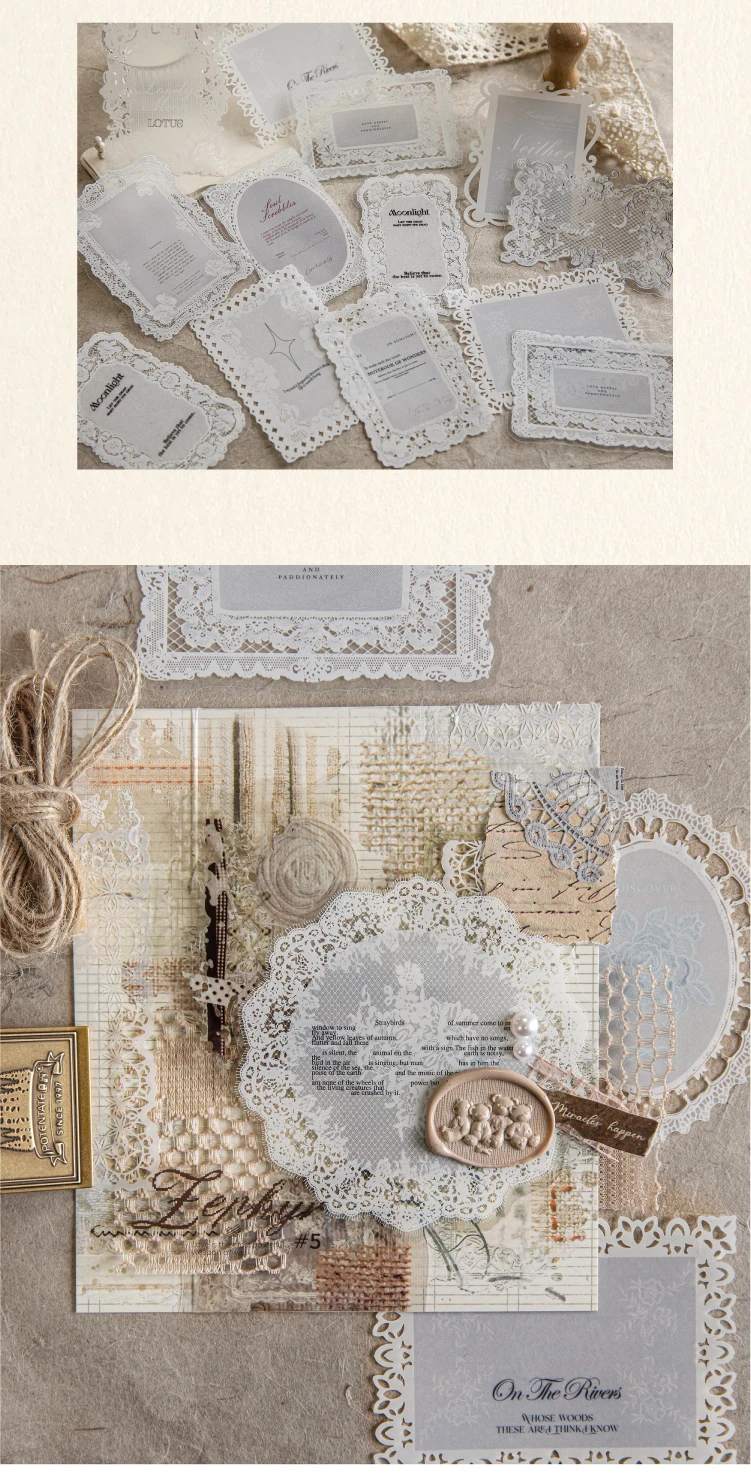 10 Stück/Packung Retro-Hohlspitze-Aufkleber, dekorative Scrapbooking-Collagenmaterialien, Vintage-Aufkleber für die Herstellung von Journals und Bastelarbeiten – Detail 19