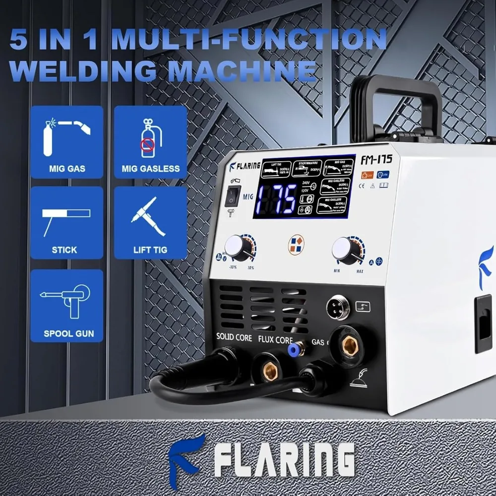 175Amp120V/240V Dual Voltage 5 in 1 Gas MIG/Gasless Flux Core MIG/Stick/Lift TIG/Spool Gun with LED Digital Display Update 3