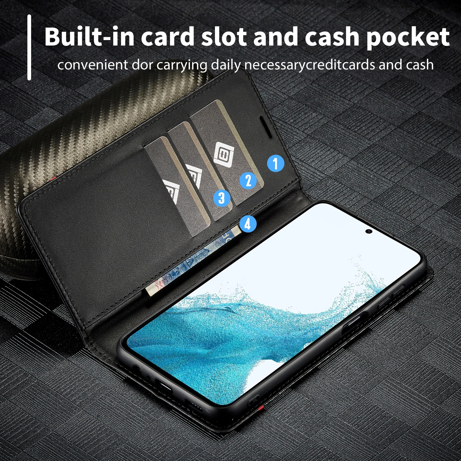 Sleek Carbon Fiber Leather Wallet Case