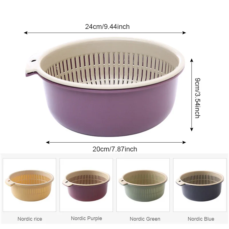 Kitchen Double Layer Drain Basket Bowl Washing Storage Basket Filter Bowl Drain Vegetable Fruit Cleaning Colander Tool Filter images - 6