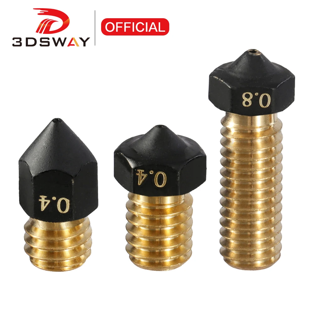 3DSWAY 4pcs/lot 3D Printer Parts PETG Printing Non-stick Nozzle PTFE Coated Surface E3D V6 Volcano MK8 Brass Nozzle for 1.75mm