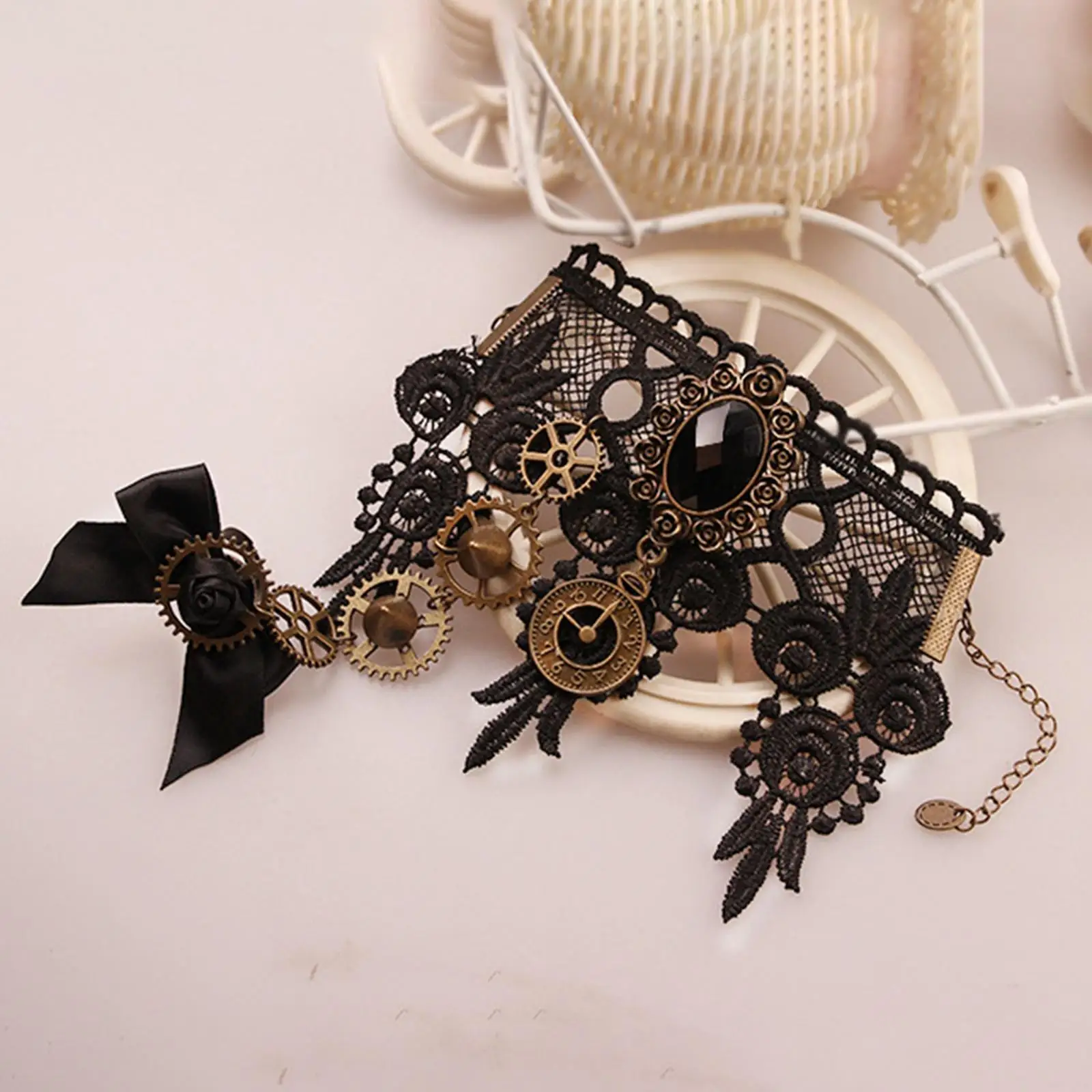 Women Fingerless Steampunk Gloves Wrist Cuff Gear Girls Vintage Bracelets Cosplay Costume Accessories Lace Handwear Cosplay Gloves Lace Gloves Cosplay Wrist Cuffs Lace Fingerless Gloves