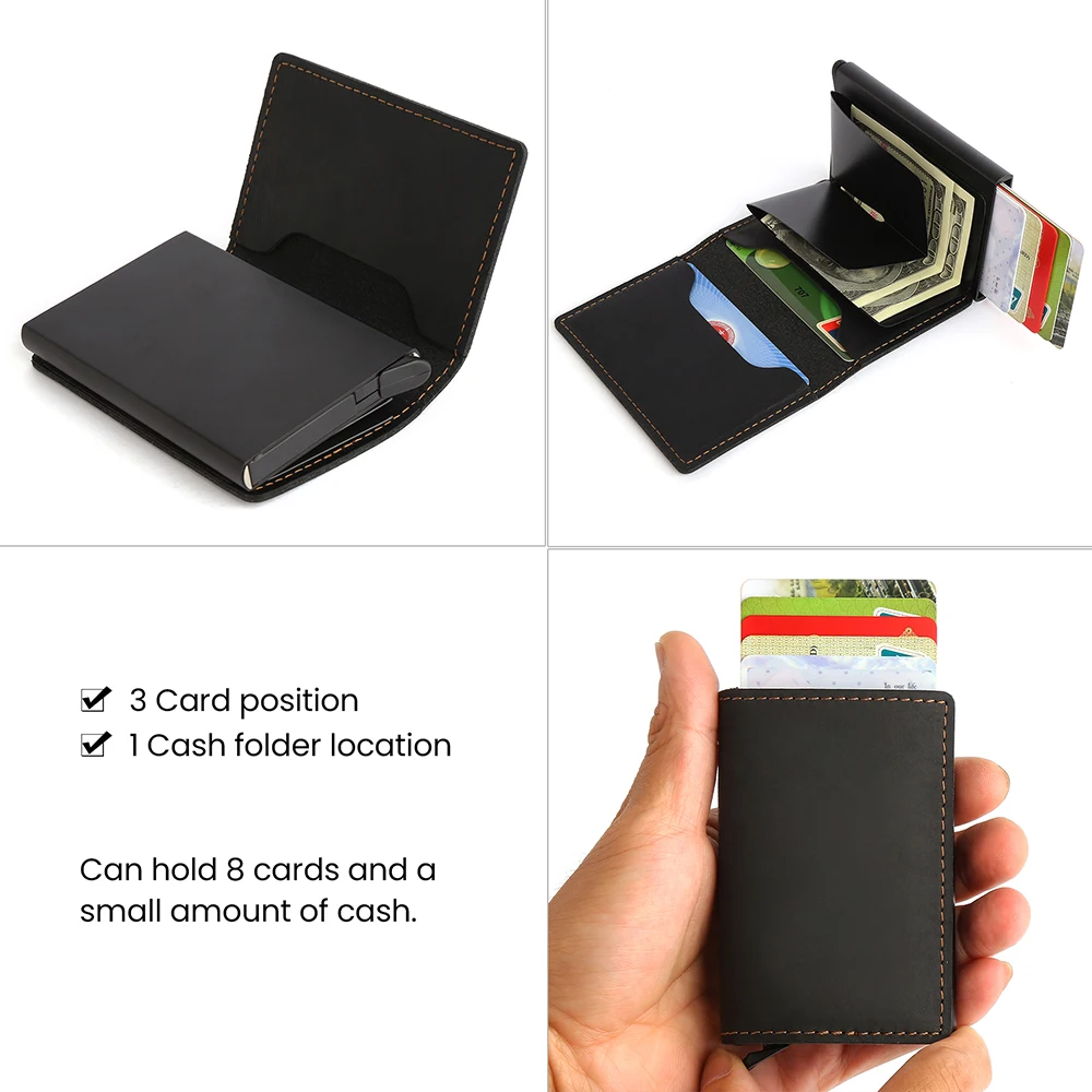 ID holders men women  retro Rfid anti-magnetic aluminum box  High capacity leather wallet multi-card bank card holder