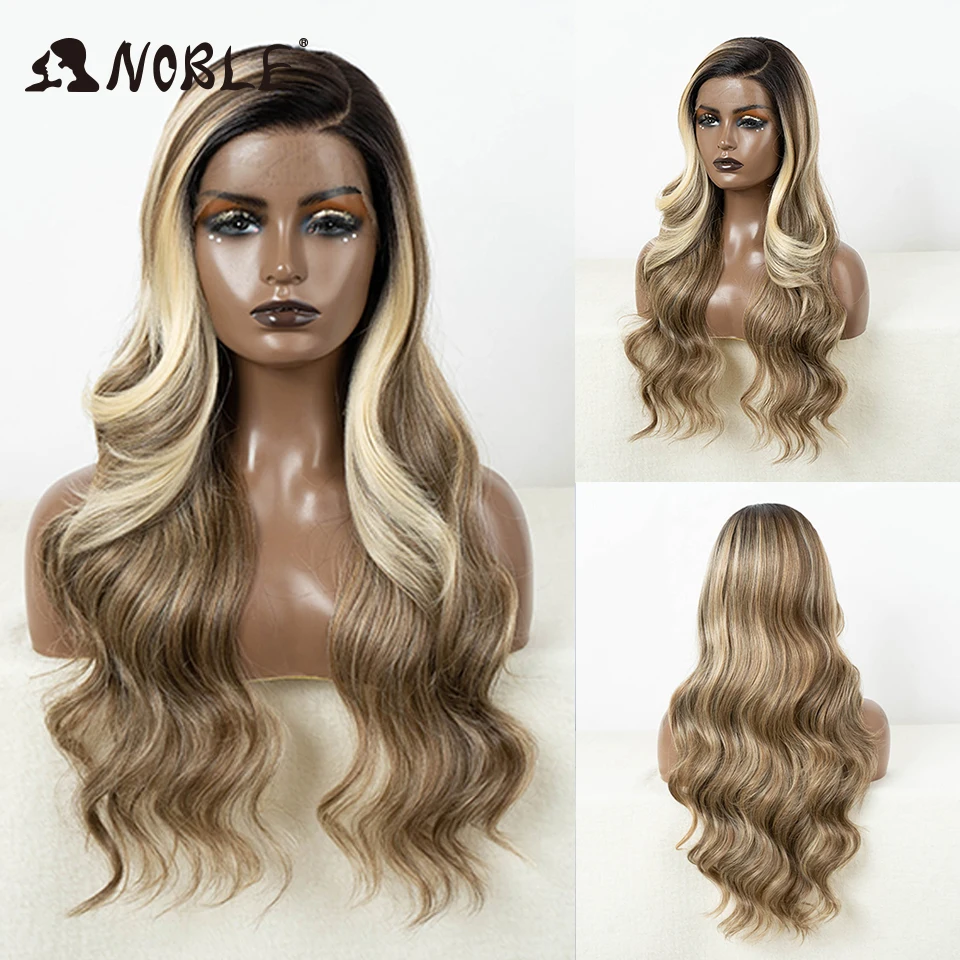 Noble Synthetic Lace Front Wig Long Wavy 26 Inch Highlight Wig C Part Lace Wig For Women Lace Front Wig Ombre Blonde Cosplay Wig