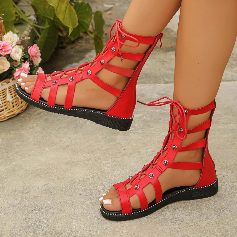 Ladies Roman Style Rivet Cutout Back Zip Sandals Versatile Fashion Casual Sandals New Summer women sandals,comfortable sandals