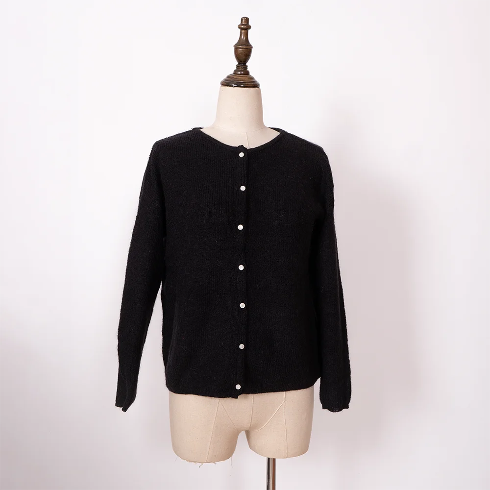 Rowling Mirror Vintage Solid Wool Blend Elegant Cardigan Sweater Women Spring 2023 O Neck Full Sleeve Button Knit Sweater Female 2