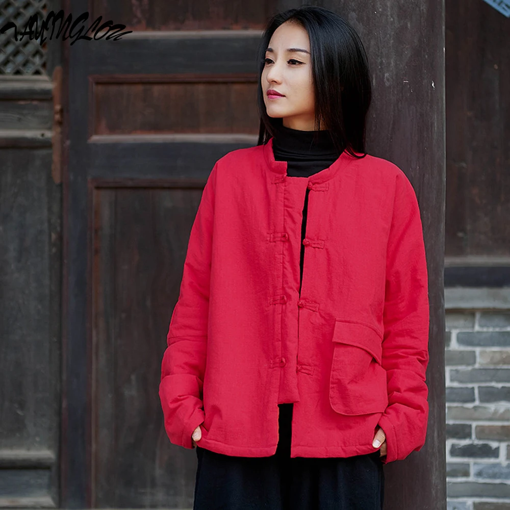 

Jacket For Women 2023 Autumn/Winter Coat Cotton Linen Country Style Lady Clothing Retro Warm Cotton-Padded Clothes Basics Coat
