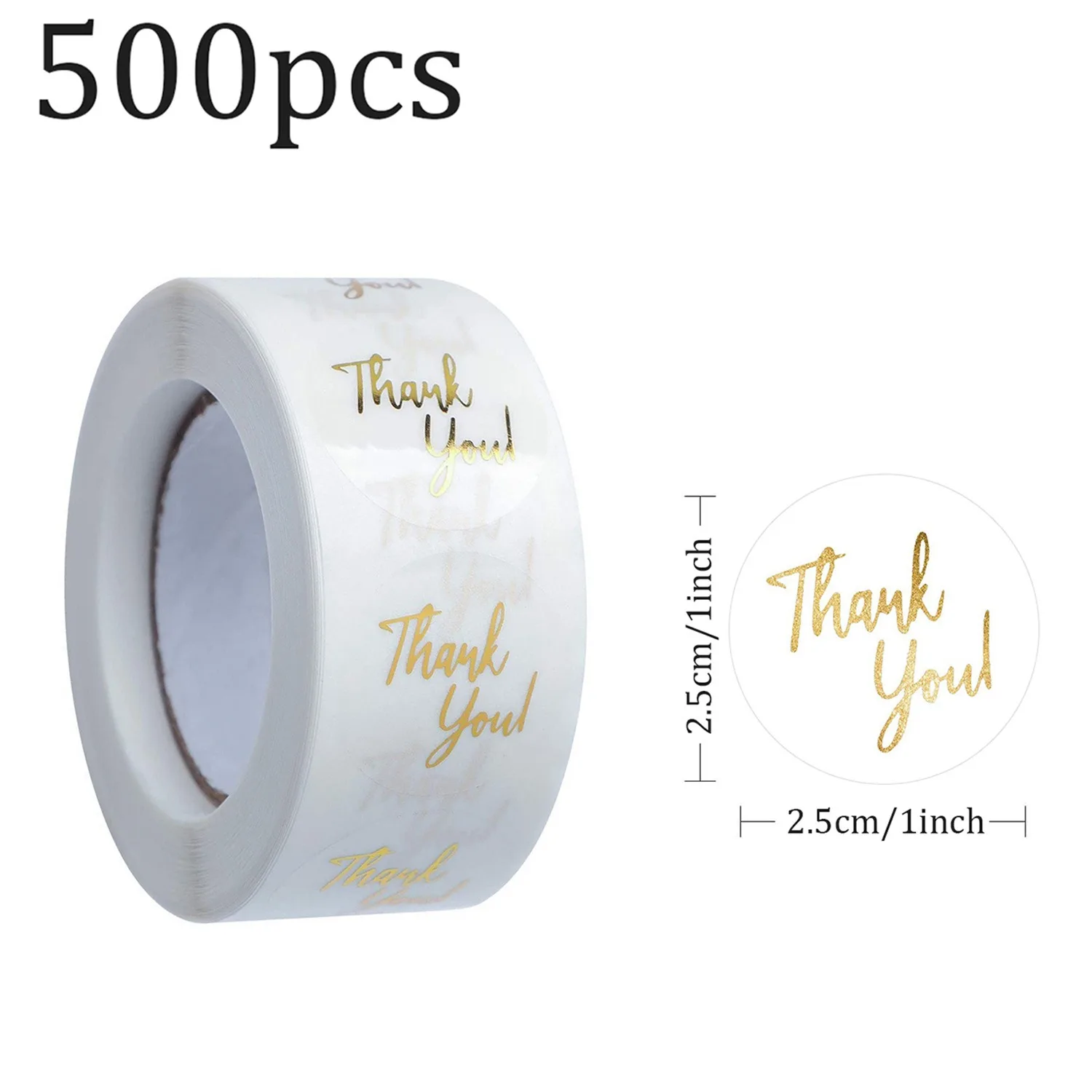 Close-up of transparent thank you sticker with gold lettering
