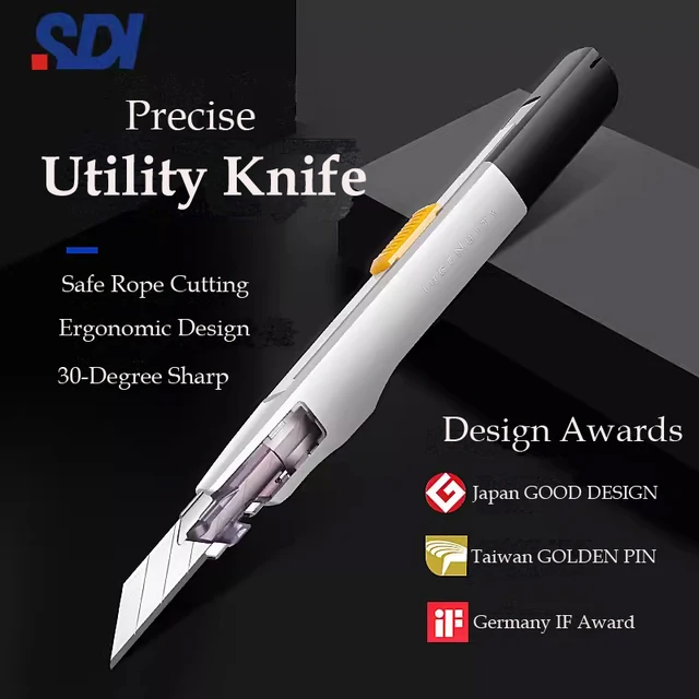 SDI 9mm Anti-Shaking Utility Knife 30-Degree Angle Sharp Black Steel Blades Box Cutter Auto Lock Professional Craft DIY Opener 1
