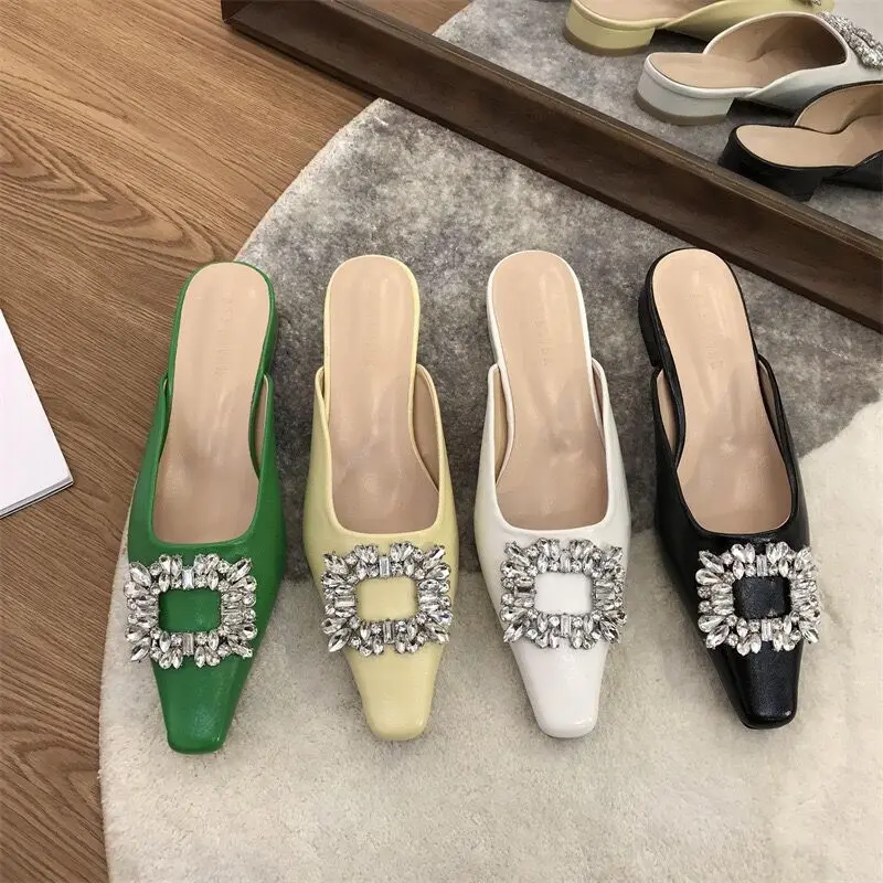 

Half Slippers Women's Summer Outer Wear New Polka Dot Mesh Sandals and Slippers Flat Bottom Pearl Mules Flat Slippers for Women