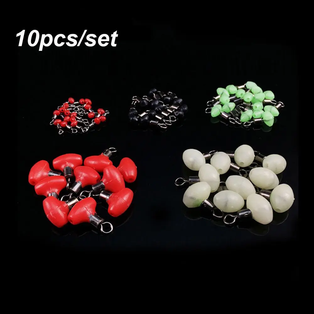 10pcs/bag Cross-Line Swivels & Bead T Shape Pulley Slide Rig Connector Luminous Green Saltwater Fishing Terminal Tackle