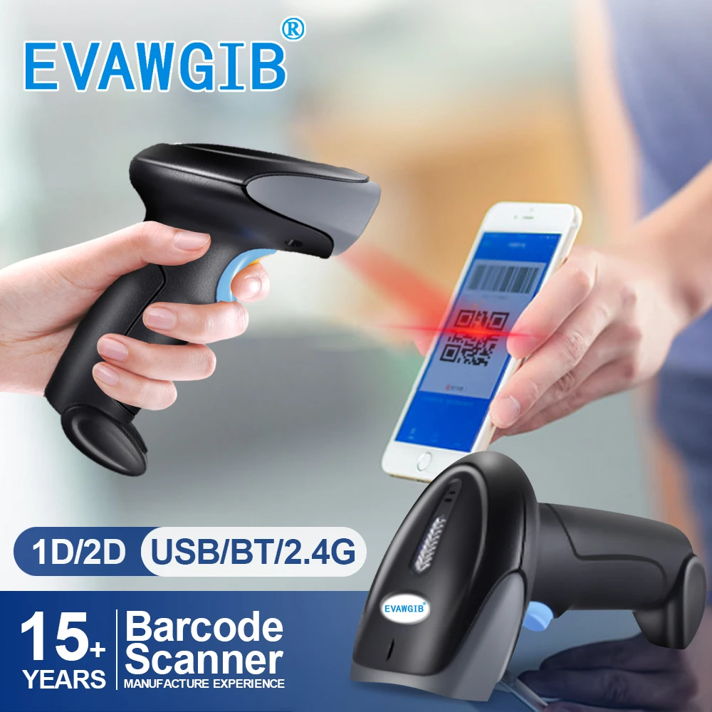 

EVAWGIB Cheapest 1D&2D Supermarket Handheld Barcode Scanner Bar Code Reader QR Blue tooth 2.4G Wireless&Wired USB Interface