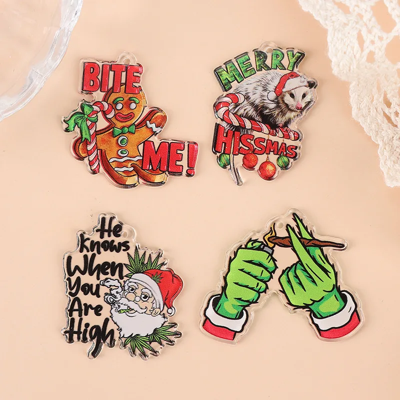 

Epoxy Christmas Pendant Charms Transparent Merry Bite Me Santa Clause Acrylic Charm For Necklace Earring DIY Making Accessories