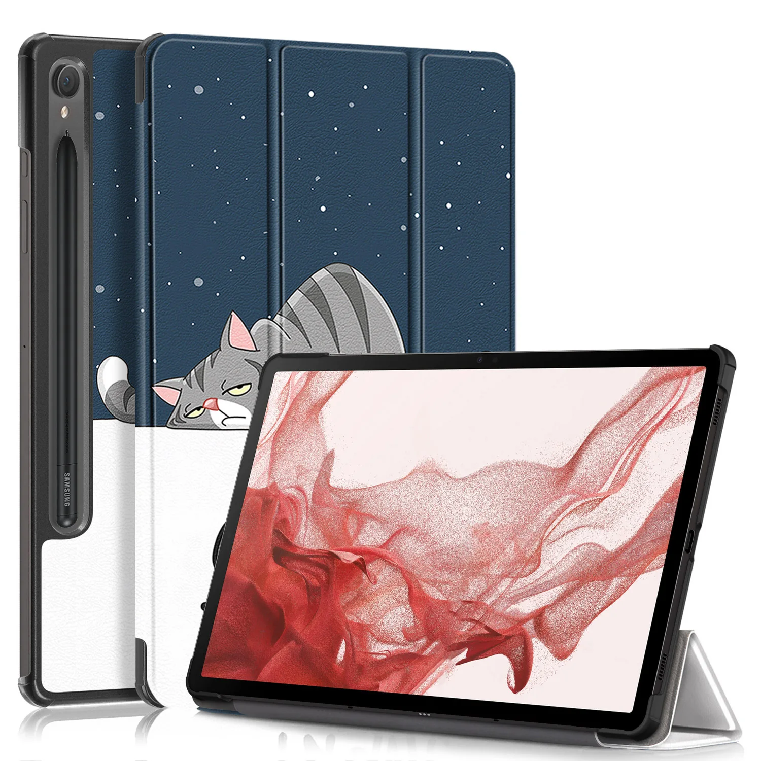 Cartoon Painted Tri-Fold Stand Tablet Case - 10.9''