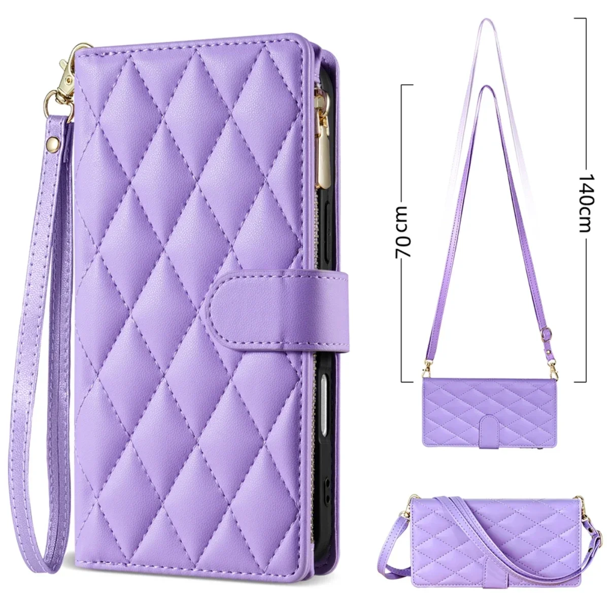 Premium Crossbody Leather Case with Zippered Card Wallet Cover