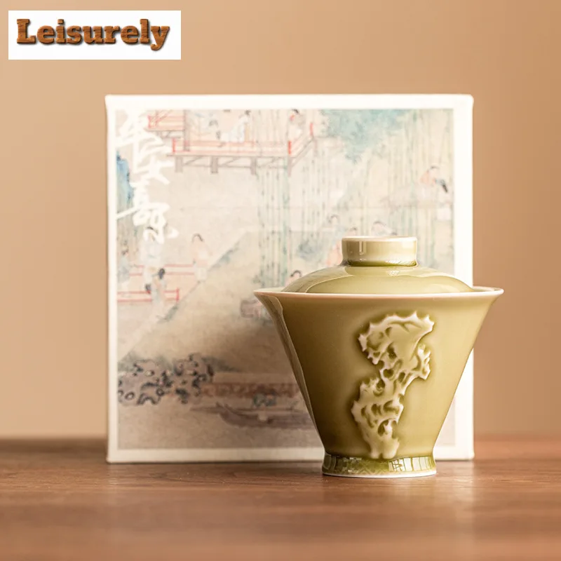 100ml Yaozhou Kiln Celadon Gaiwanretro Tea Dust Green Tea Tureen Household Making Cover Bowl Items Accessories Craft