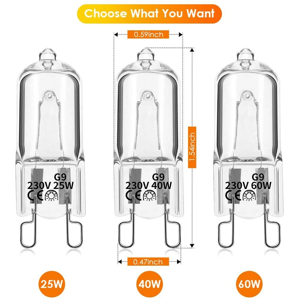 20Pcs G9 Halogen Light Bulbs,40W Clear Halogen Lamps Dimmable,Warm White 2800K for Chandeliers,Pendants,Landscape Lights 3