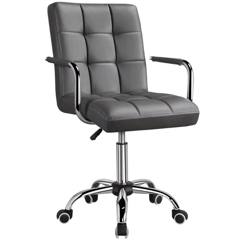 SMILE MART Modern Adjustable Faux Leather Swivel Office Chair with  5 Steel Bars Connect To 5 Noise-cancelling Casters