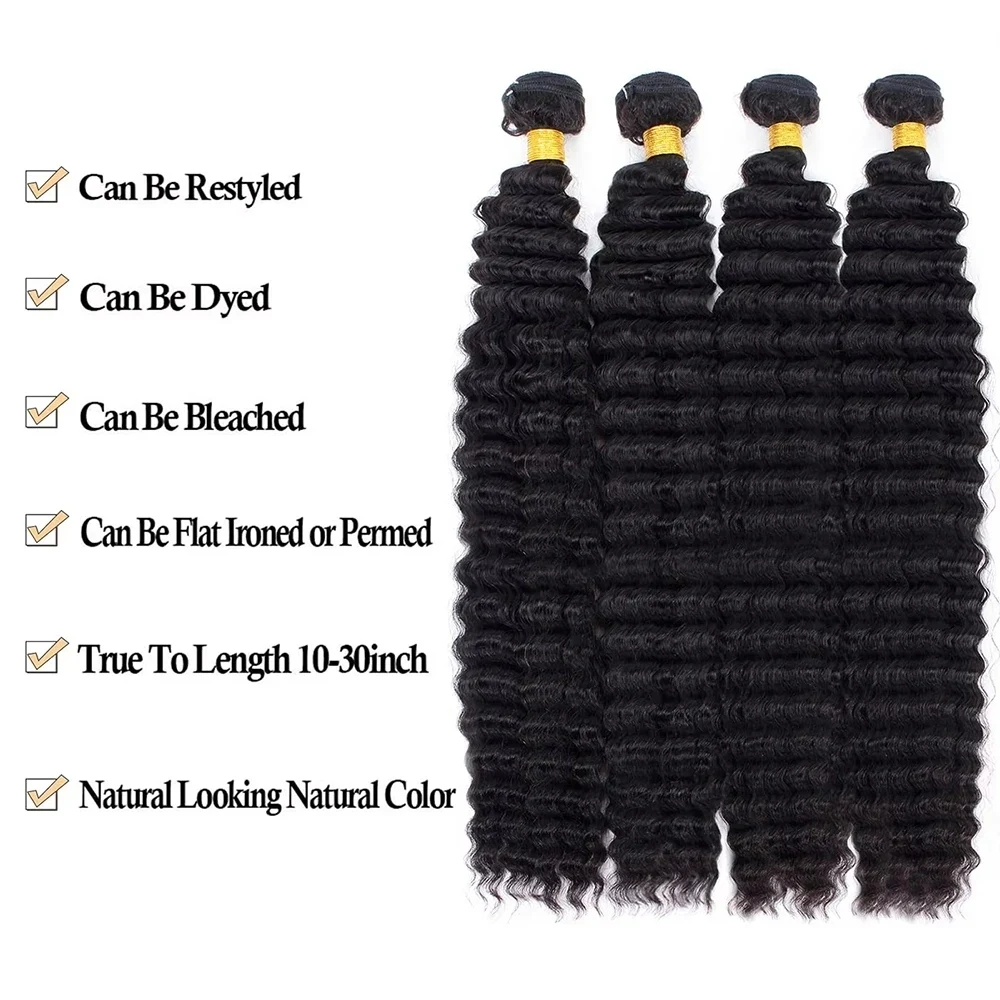 Rosabeauty Curly Human Hair Bundles With Transparent Deep Wave Brazilian Extension for Women Weave 3 4 Bundles Natural Color 5