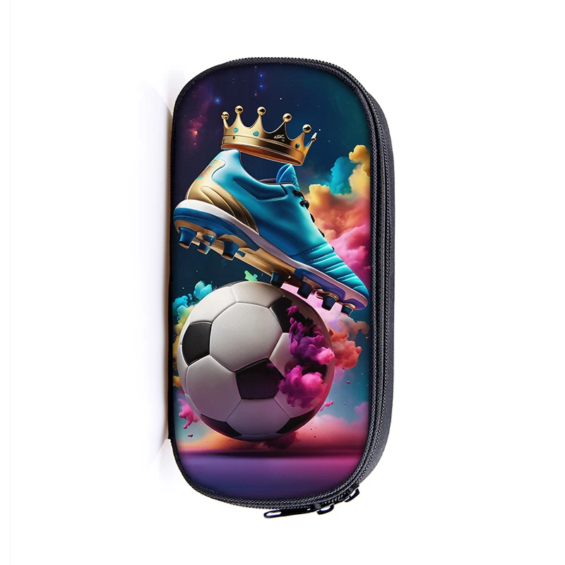 Cool Soccer with Golden Crown Print Cosmetic Case Pencil Bag Football Pencil Box School Supplies 3