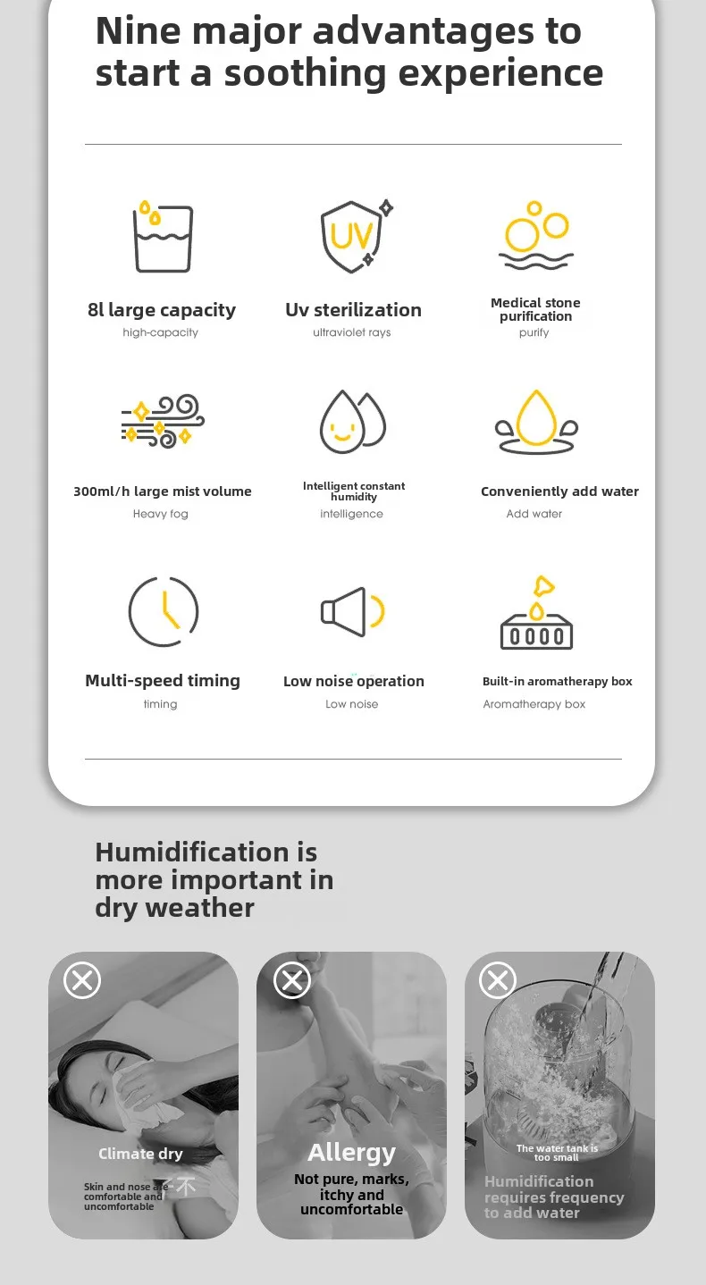 Description Picture 4 of item8L Air Humidifier Ultrasonic Large Capacity Floor Standing Household Aromatherapy Energy Efficient Humidifier for Large Rooms