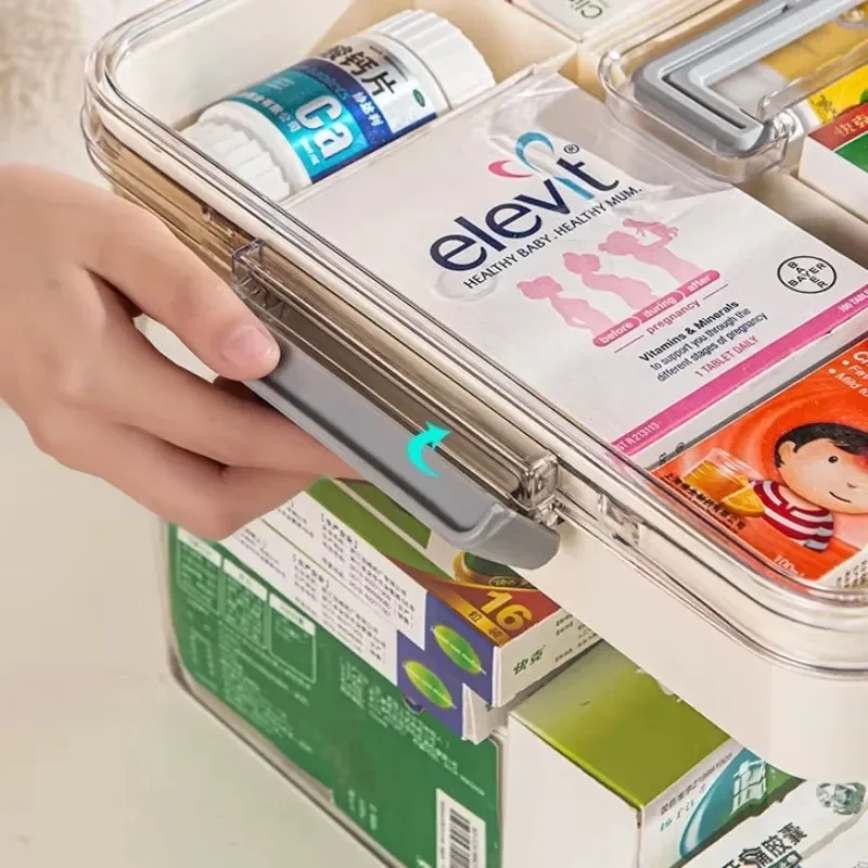 Large Capacity Medicine Box Double-Layer Pill Boxes Home Medical Storage Case Transparent Design for First Aid and Medical Box