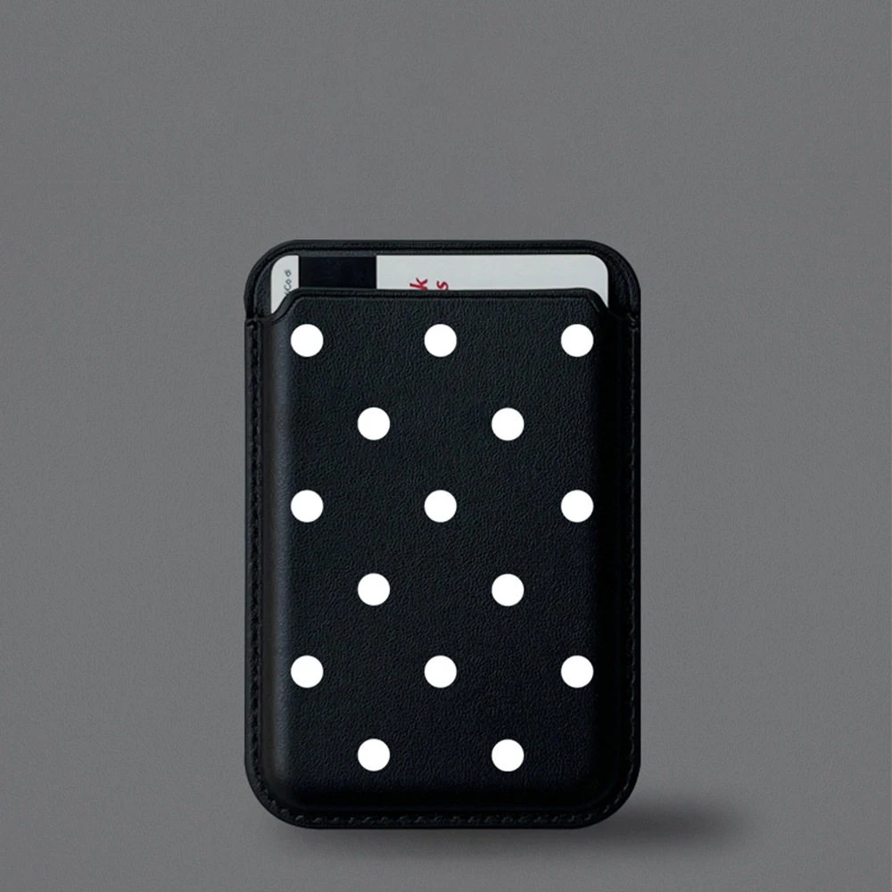 White Polka Dot Heart Magnetic Card Holder Wallet Cover