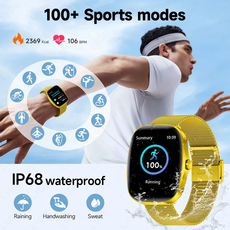 LIGE Smart Watch Women 1.53”HD Full Touch Screen Heart Rate Bracelet Sport Fitness Tracker Men Smartwatch For Android IOS New